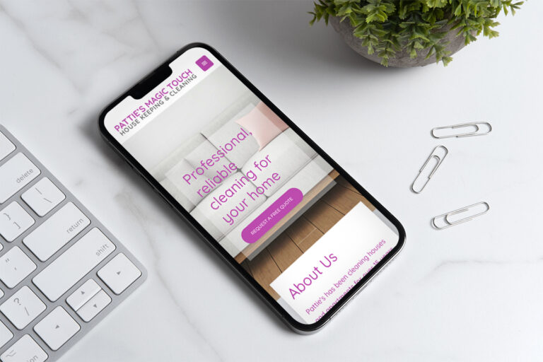 Patties Housekeeping Web Design For Cleaning Companies By Three Girls Media Surrey Home Mockup 2